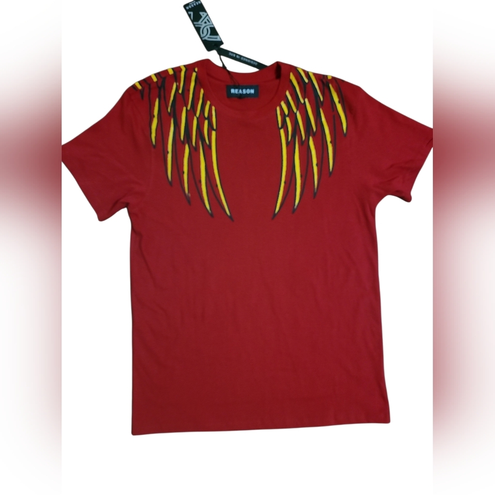 Reason Red Tee with Yellow Wing Graphic